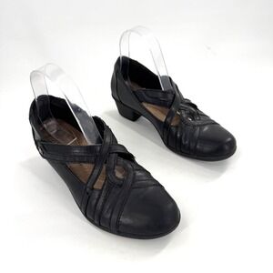 Earth Marietta Macey Black Leather Cross Strap Comfort Mary‎ Jane Shoes Women 7
